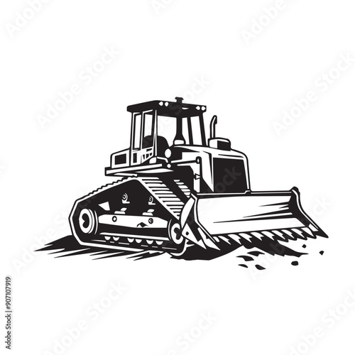 Bulldozer in cartoon, doodle style . Image for t-shirt, web, mobile apps and ui. Isolated 2d vector illustration in logo, icon, sketch style, Eps 10, black and white. AI Generative