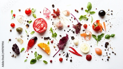 Artful Deconstruction: Close-Up of Gourmet Dish with Ingredients Arranged Separately. Innovative Culinary Presentation Highlighting Each Component's Unique Flavor and Texture for a Visual Feast.