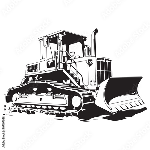 Bulldozer in cartoon, doodle style . Image for t-shirt, web, mobile apps and ui. Isolated 2d vector illustration in logo, icon, sketch style, Eps 10, black and white. AI Generative