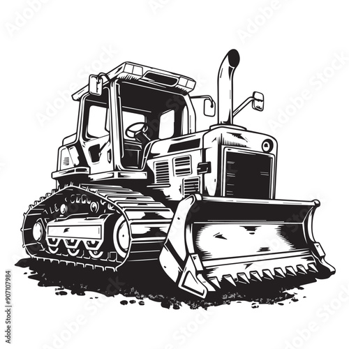 Bulldozer in cartoon, doodle style . Image for t-shirt, web, mobile apps and ui. Isolated 2d vector illustration in logo, icon, sketch style, Eps 10, black and white. AI Generative