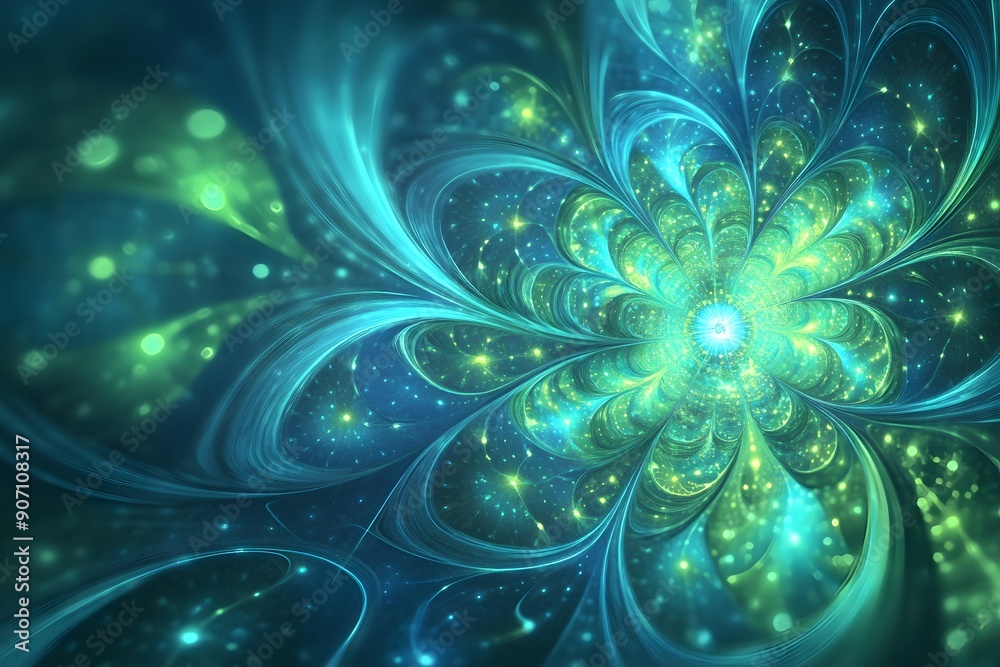 Blue abstract background with green fractal art Blue abstract background with green fractal art