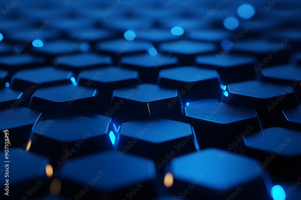 Blue abstract background with glowing hexagons Blue abstract background with glowing hexagons
