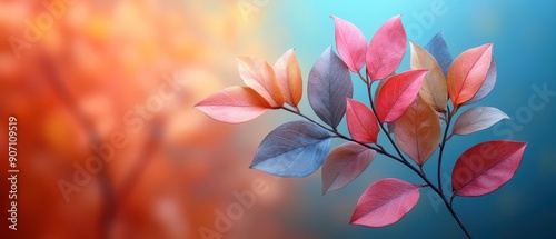 Colorful Autumn Leaves Against a Soft Blue Background