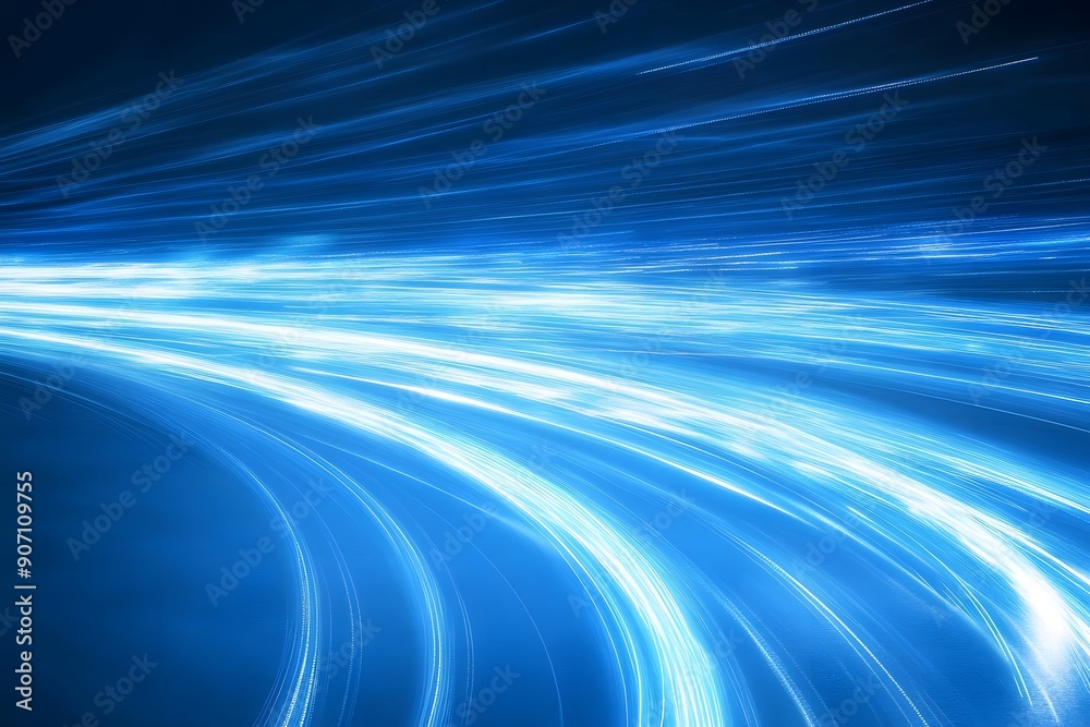 Vibrant blue backdrop with streaks of light trails
