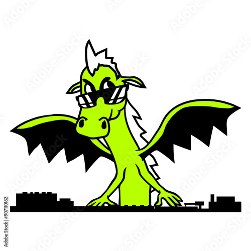 DJ Dragon Evil Monster Halloween Headphone Techno Sound Disco Dance Club Music Lover Party Time Mixing Console Record Player Vinyl Plate Deejay Mixer Love Happy Funny Cute Cool Comic Cartoon Drawing