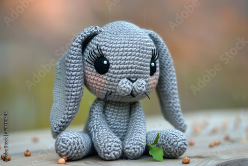 Little crocheted rabbit. Handmade, knitted toy, amigurumi. DIY