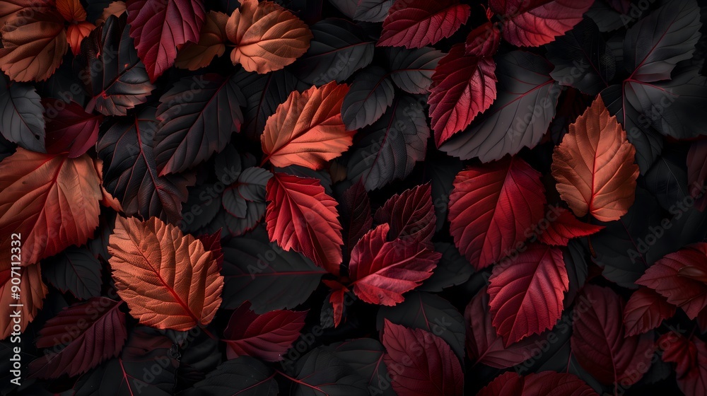 Fototapeta premium Close up of a bunch of red leaves, perfect for autumn themed designs.