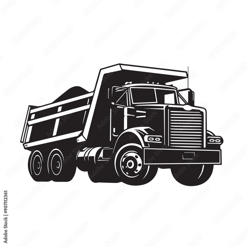 DUMP TRUCK  in cartoon, doodle style . Image for t-shirt, web, mobile apps and ui. Isolated 2d vector illustration in logo, icon, sketch style, Eps 10, black and white. AI Generative