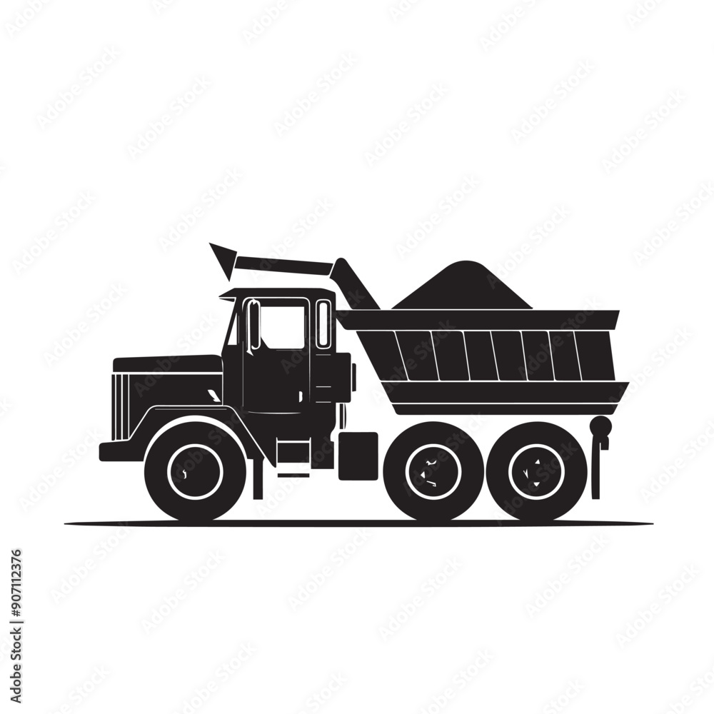 Fototapeta premium DUMP TRUCK in cartoon, doodle style . Image for t-shirt, web, mobile apps and ui. Isolated 2d vector illustration in logo, icon, sketch style, Eps 10, black and white. AI Generative