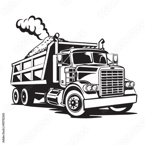 DUMP TRUCK  in cartoon, doodle style . Image for t-shirt, web, mobile apps and ui. Isolated 2d vector illustration in logo, icon, sketch style, Eps 10, black and white. AI Generative