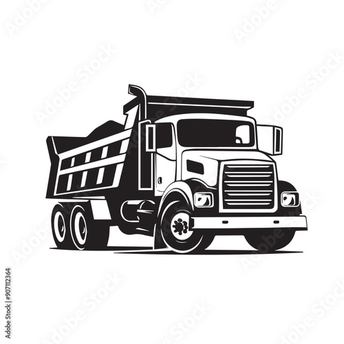DUMP TRUCK  in cartoon, doodle style . Image for t-shirt, web, mobile apps and ui. Isolated 2d vector illustration in logo, icon, sketch style, Eps 10, black and white. AI Generative