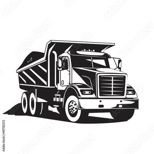 DUMP TRUCK  in cartoon, doodle style . Image for t-shirt, web, mobile apps and ui. Isolated 2d vector illustration in logo, icon, sketch style, Eps 10, black and white. AI Generative