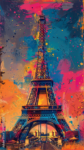 
torre de paris colorida pop art