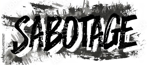 The Sabotage typographic stamp, sign, and label series are distressed black in color