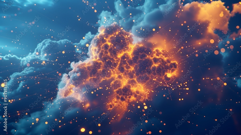 A cloud with lightning bolts inside it on sky. A cloud with lightning bolts inside it on sky.