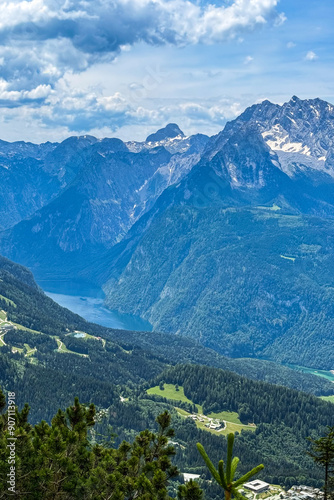 Spectacular view of snow capped Bavarian Alps from high elevation