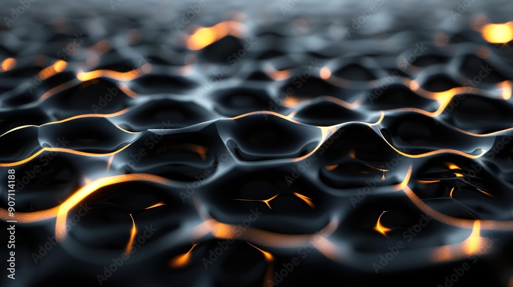Fototapeta premium Luminous Abstract Darkness - Intricate 3D Patterns with Glowing Accents and Ample Copy Space