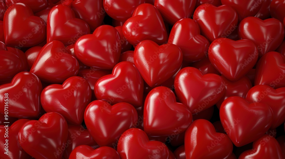 Shimmering Love: Vibrant Red Heart Pattern Background with Glossy 3D Effect - Perfect for Valentine's Day Decor