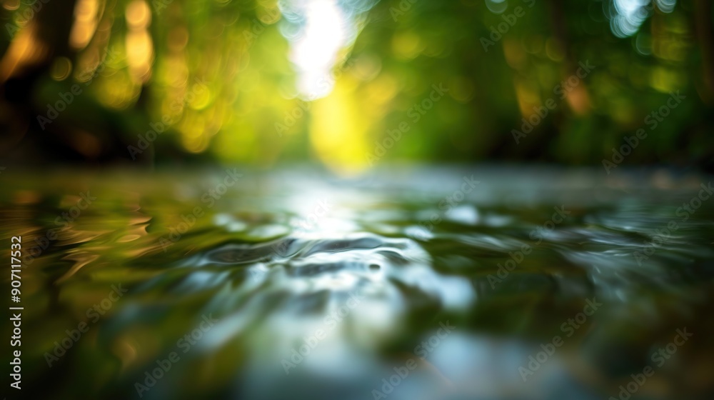 Fototapeta premium Serene Forest River: Blurred Flowing Water in Tranquil Nature Landscape