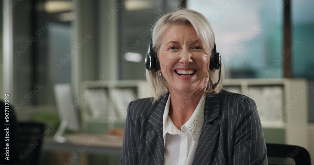 Portrait, mature woman and happy at call center for customer or client support and service. Office, crm and advisor or consultant in smile on portrait with advice, career opportunity and growth