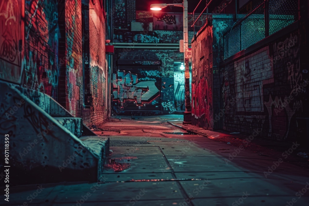 Fototapeta premium Nighttime view of Toronto, Canada's Fashion District's Graffiti Alley