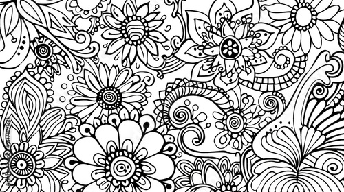 Intricate Floral Patterns in Black and White Design for Relaxation and Creativity