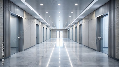 Hallway in a modern building with minimalist design, hall, corridor, walkway, architecture, interior, modern, building, empty