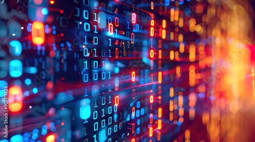 Wallpaper Mural Vibrant Display of Binary Code Illuminated by Colorful Light in a Data Center Torontodigital.ca