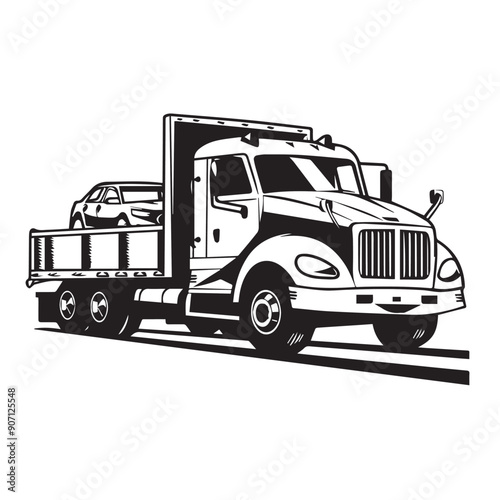 CAR CARRIER in cartoon, doodle style . Image for t-shirt, web, mobile apps and ui. Isolated 2d vector illustration in logo, icon, sketch style, Eps 10, black and white. AI Generative
