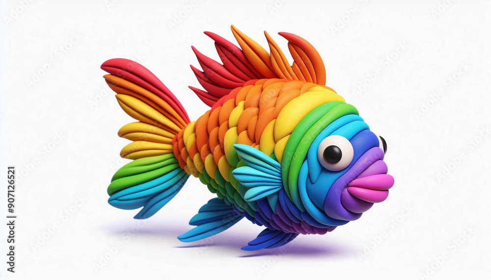Fototapeta premium 3D claymation rainbow fish on white background