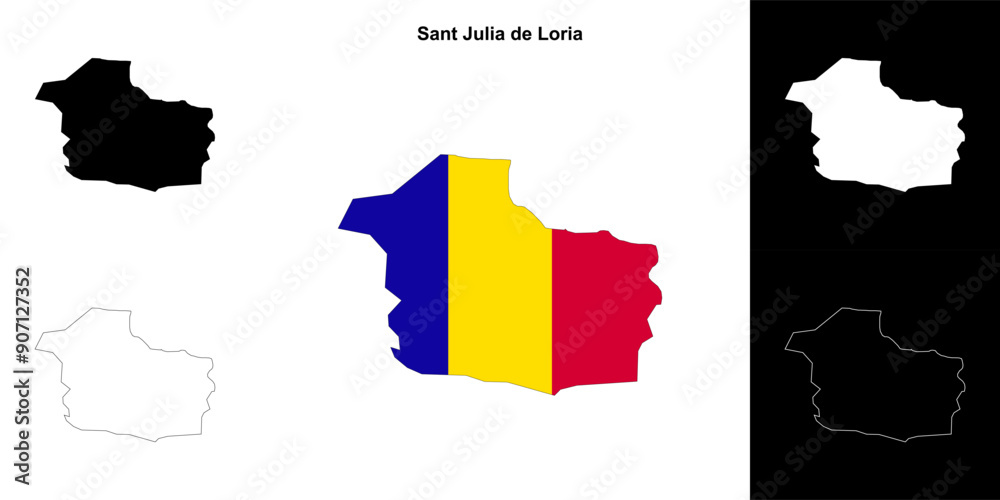 Obraz premium Sant Julia de Loria parish outline map set