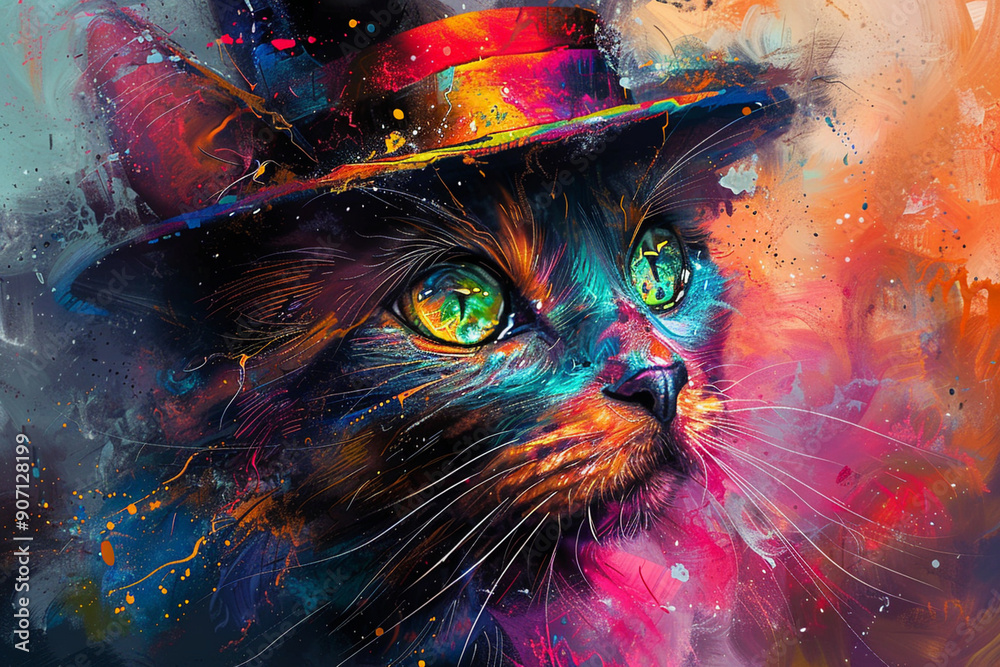 Rainbow Cat in a Top Hat: Colorful and Whimsical Rainbow Cat in a Top Hat: Colorful and Whimsical