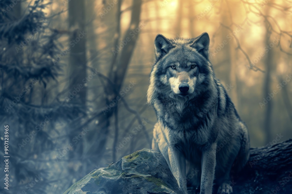 Wild Majesty: A Powerful Wolf Portrait Amidst a Dramatic Wildlife Backdrop, Capturing the Essence of Untamed Nature Wild Majesty: A Powerful Wolf Portrait Amidst a Dramatic Wildlife Backdrop, Capturing the Essence of Untamed Nature