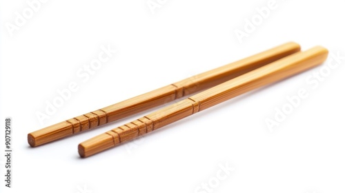 Pair of Wooden Chopsticks on a White Background