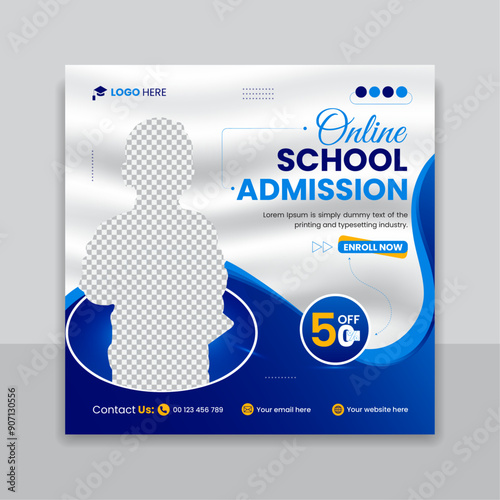 Online school Admission social media promotional post, modern and creative school admission banner template, back to school admission by social media post, Instagram post. photo