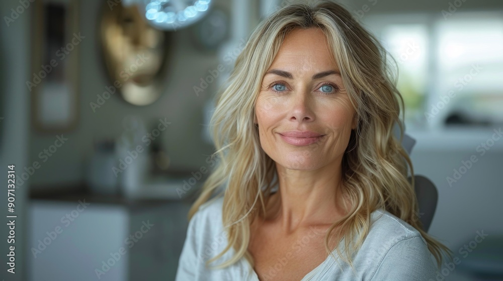Smiling woman in modern home interior - generative ai Smiling woman in modern home interior - generative ai