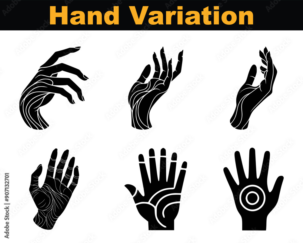 Obraz premium Hand variation set. hand vector, hand vintage, hand valentine, hand vitamin, hand violence, hand vacation, hand vertical, hand vegetable. EPS 10.