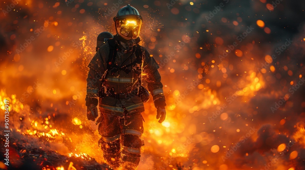 Firefighter in action amidst flames - generative ai Firefighter in action amidst flames - generative ai