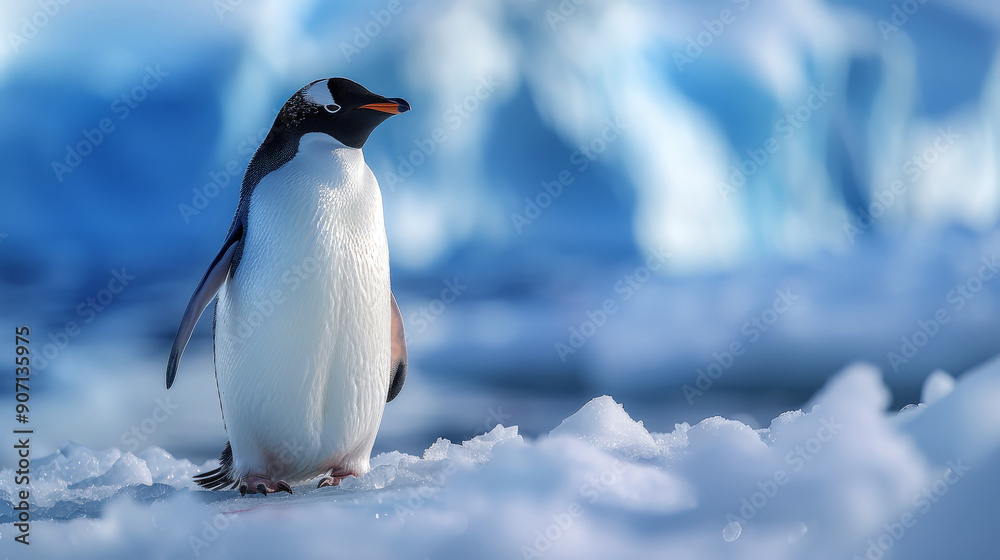 Fototapeta premium Penguins on an ice floe, Antarctic Peninsula, on an iceberg near South Shetland Islands