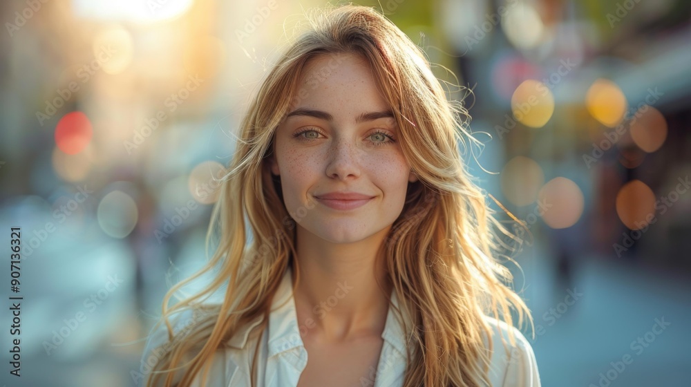 Portrait of a smiling young woman in the city - generative ai Portrait of a smiling young woman in the city - generative ai