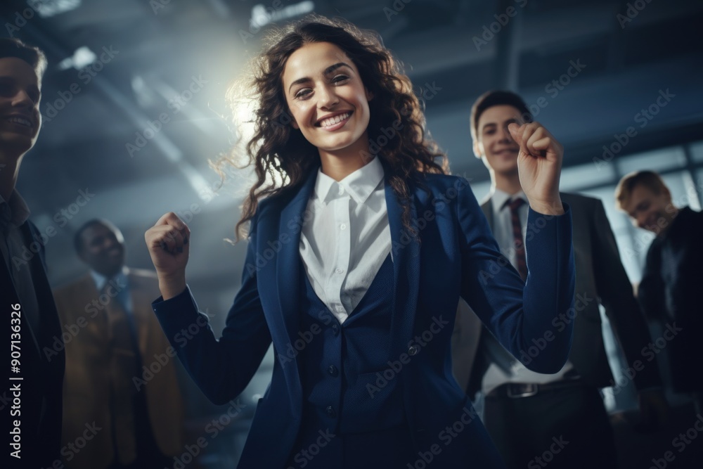 Teamwork triumph: excitement of reaching goals, completing projects with united group, employee appreciation day, celebrating collaborative efforts, dedication of workers in business environment.