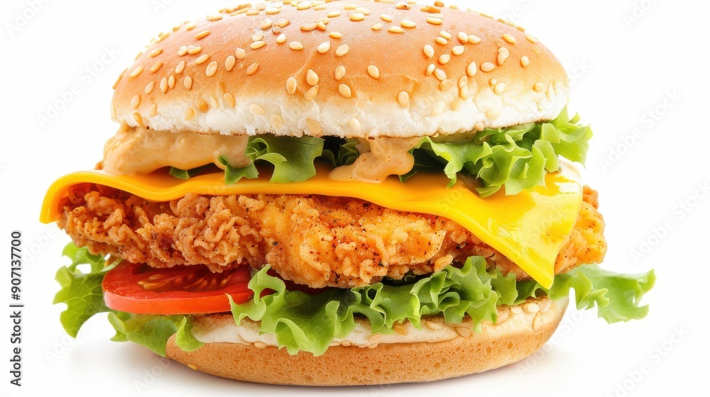 Vibrant Chicken Burger with Cheddar and Fresh Veggies Vibrant Chicken Burger with Cheddar and Fresh Veggies