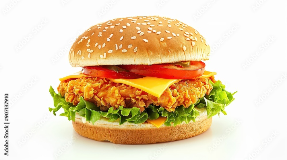 Vibrant Chicken Burger with Cheddar and Fresh Veggies Vibrant Chicken Burger with Cheddar and Fresh Veggies