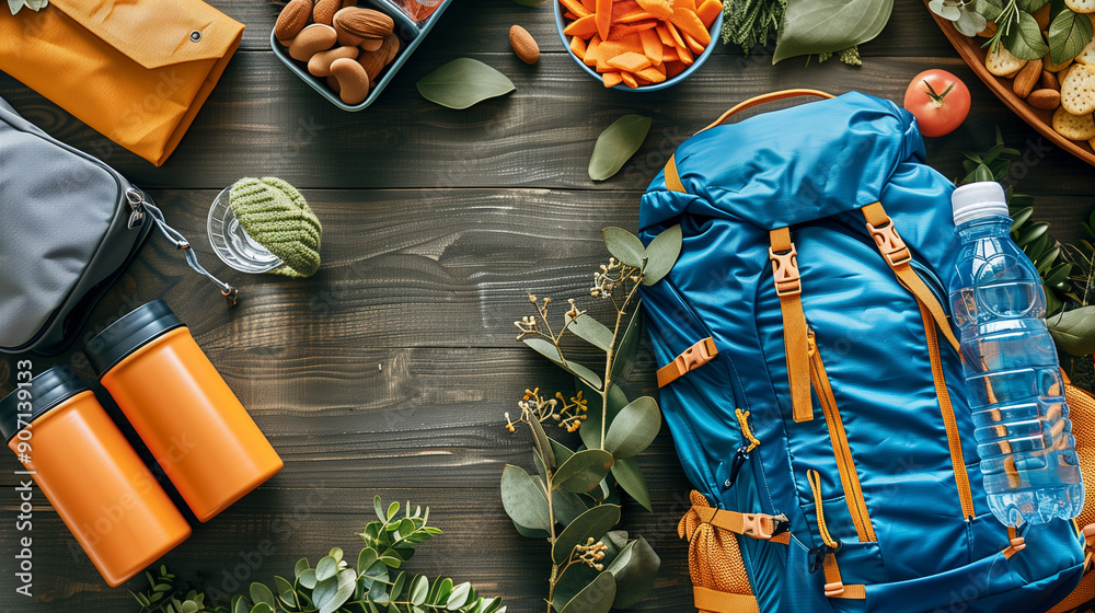 Preparing for a Day Hike: A neatly packed backpack with hiking gear, a ...