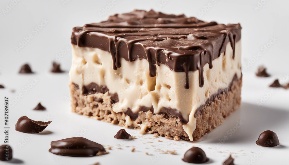 Tempting ice cream bar with a thick, crunchy chocolate coating, elegantly placed on a white background
Tempting ice cream bar with a thick, crunchy chocolate coating, elegantly placed on a white background