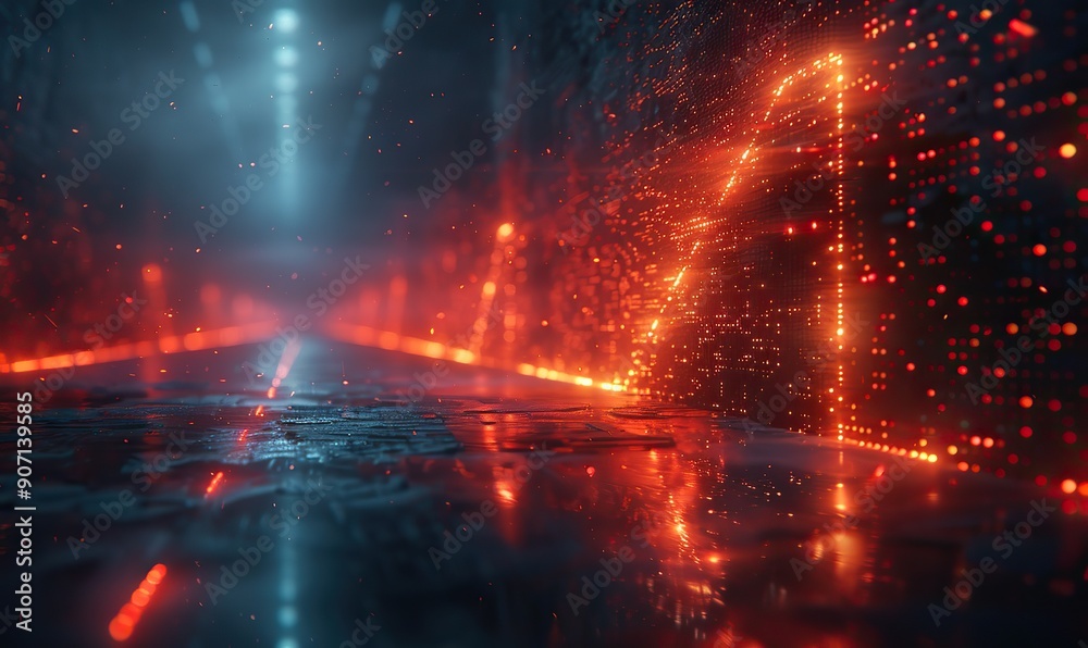 A futuristic wavy red arrow set against a modern high-tech background, ideal for presentations and websites, featuring a glowing dynamic arrow. A futuristic wavy red arrow set against a modern high-tech background, ideal for presentations and websites, featuring a glowing dynamic arrow.