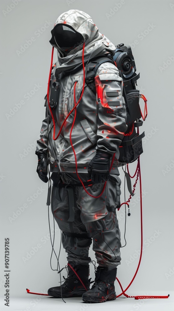 High-tech clothing featuring advanced materials and glowing elements.
High-tech clothing featuring advanced materials and glowing elements.