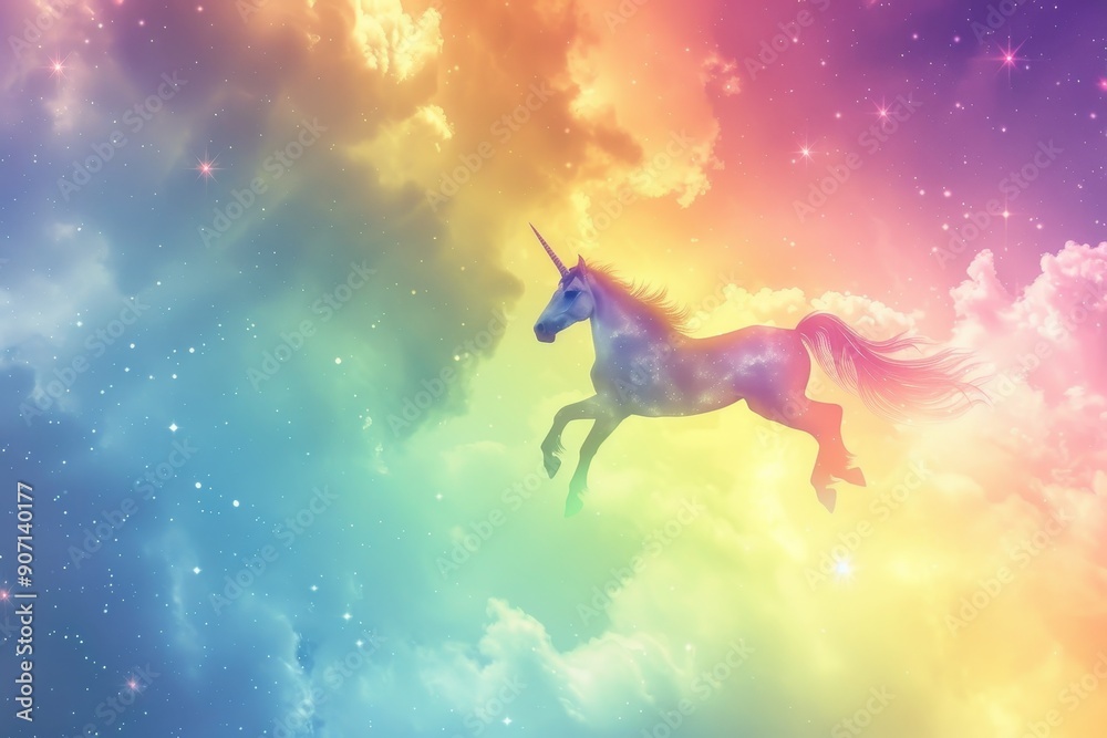 a unicorn flying through the sky with a rainbow, celestial unicorn flying over a rainbow-filled sky a unicorn flying through the sky with a rainbow, celestial unicorn flying over a rainbow-filled sky