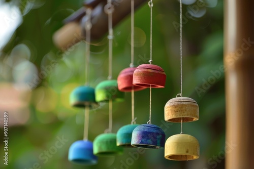a close up of a wind chime, colorful and creative representation of a homemade wind chime