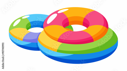 Colorful inflatable pool floats isolated on white background vector art illustration